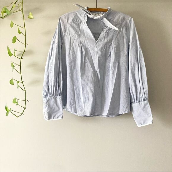 Ro & De Blue and White Striped Long Sleeve Top with‎ Tie Neck Size S - Picture 2 of 6